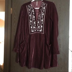 Embroidered Velvet Mini Dress